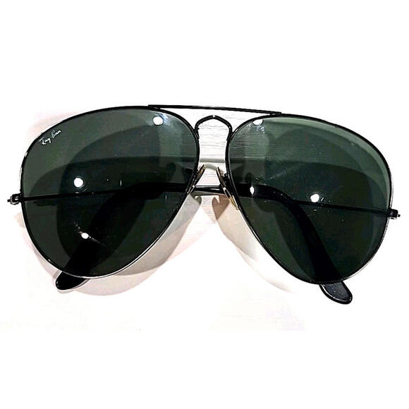 Ray Ban B&L Vintage Black Metal Gray Large Aviator Sunglasses 62-14 USA